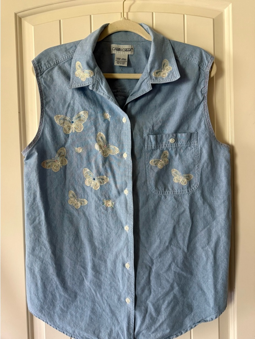 Vintage Cabin Creek sleeveless top with embroidered butterflies